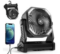 Camping Fan with LED Lantern, 20000mAh Rechargeable Battery Operated Outdoor Tent Fan with Light & Hook, 270° Pivot, 4 Speeds, Personal USB Desk Fan for Camping, Power Outage, Hurricane(Black)…