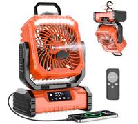 Camping Fan with LED Light, 20000mAh Battery Operated Rechargeable Camping Misting Fan with Hanging Hook, Outdoor Tent Cooling Mist Fans for Home, Office, Car RV, Garden, Travel, Beach (Orange)