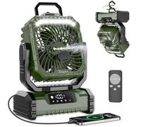 Camping Fan with LED Light, 20000mAh Battery Operated Rechargeable Camping Misting Fan with Hanging Hook, Outdoor Tent Cooling Mist Fans for Home, Office, Car RV, Garden, Travel, Beach - Green