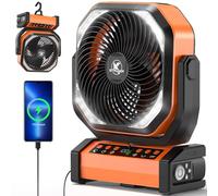 Camping Fan with Light - 20000mAh Rechargeable Battery Fan, 112Hrs Max Run Time, 8 Speeds, Digital Display, Timer, Auto Oscillation, 270° Pivot & Hook for Camping, Power Outage, Hurricane (Orange)