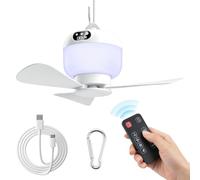 Camping Fan with Light & Remote, Portable Ceiling Fan Wireless Rechargeable Tent Fan with 4 Speeds,3 Light Modes,Timer, Battery Powered Fan for Tents, Canopy, Beach, RV, Car, Camper & Outdoor