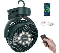 Camping Fan with Remote Control - 12000mAh Rechargeable Battery Powered Fan, Camping Fans for Tents with LED light & Hanging Hook, Rechargeable Battery Operated Ceiling Fans for Tent RV Bed, Green