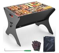 Camping Fire Pit, 2 in 1 Detachable Campfire Grill for Outdoor BBQ, 40*31cm | with Carry Bag & Cooking Grills, Wood Burning Firepit Grill for Camping