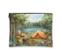 Camping Fox Makeup Bag, Watercolor Nature Cosmetic Pouch for Women, Portable Travel Zipper Organizer, Outdoor Adventure Toiletry Bag 7x9 Inch