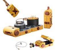 Camping Gas Stove, Portable 2 Burner Cooking Stove with Easy Carrying Handle & Piezo Ignition, Compatible with Isobutane Fuel, 2 x 2300W