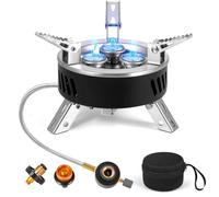 Camping Gas Stove, Portable Camping Stove Outdoor, 6800W Windproof Backpacking Gas Stove with Piezo Ignition, Foldable Camping Gas Burner for BBQ, Hiking, Camping, Trekking, Fishing, Picnic(Black)