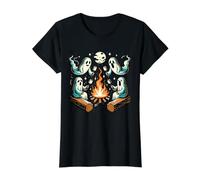 Camping Ghosts Campfire Marshmallow Value Graphic T-Shirt, Women, Black, M