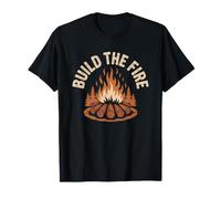Camping Grandpa Teaching Grandson Art Starting Fire Builder T-Shirt
