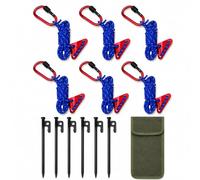 Camping Guyline Kit with Carabiner, 6 x 4m Reflective Tent Guy Ropes, 6 x 30cm Metal Tent Pegs, Rope Tensioners and Carry Pouch for Tents, Tarps, Canopies, Awnings and Shelters，Blue