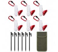Camping Guyline Kit with Carabiner, 6 x 4m Reflective Tent Guy Ropes, 6 x 30cm Metal Tent Pegs, Rope Tensioners and Carry Pouch for Tents, Tarps, Canopies, Awnings and Shelters，White