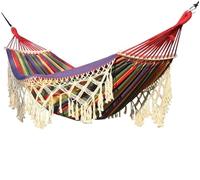 Camping Hammock 200x150 Cm Hammocks For Outside Swing Hammock Thickened Canvas With Wood Spreader Bar Fringed Boho Style Garden Hammock(B)