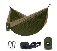 Camping Hammock, Portable Single/Double Hammock for Hiking, Travel, Hiking - 210D Nylon Hammock for Backyard and Garden (Green/Khaki)