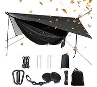 Camping Hammock Set, Single Double Hammock, Mosquito Net, Insect Net, Rain Fly, High Strength Parachute Fabric Hanging Bed, Suitable for Outdoor, Hiking, Camping, Travel, Black