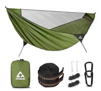 Camping Hammock with Mosquito Net - Portable Parachute Nylon Backpacking Hammock with Tree Straps, Camp Rope & Stake - for Hiking, Backpacking, Travel, Backyard, Beach - Holds Up to 500lbs (Green)