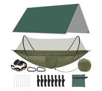 Camping Hammock with Mosquito Netand Tarp, Heavy Duty Tree Strap Portable Lightweight Double Parachute Hammocks Tent Waterproof Rainfly Set for Camping Backpacking Outdoor Hiking Travel Patio