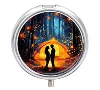 Camping in The Woods Pill Case Pill Box with 3 Compartments | Round Travel Pill Organizer Portable Pill Container for Pocket Purse Women Men Daily Use Vitamins Supplement Holder