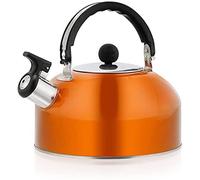 Camping Kettle, 2 Liter Stainless Steel, with Ergonomic Handle Kettles, Hemispherical Kettle, Universal for Induction Cooker(Orange)