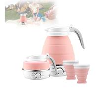 Camping Kettle Electric, CJBIN Collapsible Kettle,Travel Kett-le Lightweight,Food Grade Silicone Foldable Kett-le,Foldable Electric Ket-tle with 2 Collapsible Cups,for Travel Hiking Camping,0.6L Pink