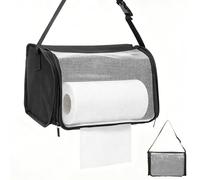 Camping Kitchen Roll Holder Black, Portable Hanging Paper Towel Organiser with Adjustable Strap, Waterproof Oxford Fabric & Clear Dust-Proof Window, Tissue Dispenser for Outdoor Car Tent and RV