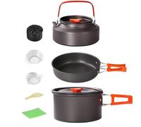 Camping Kitchen Utensils Set: Pan And Kettle Kit Đe Alloy D´e Aluminum D´e 790 G, Backpacking Kitchen Equipment With Folding Handle, Non-stick Kitchen