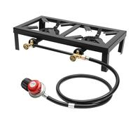 Camping Kocher Portable Double Burner Gas Stove Double Camping Stove for Outdoor Cooking | Adjustable 0-10Psi Regulator | for Camping BBQ Home Brewing | Includes Regulator Hose | 8000W Power | Black
