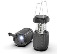 Camping Lantern 5000mAh Solar Hand Crank Telescopic LED Flashlight USB Charger for Power Outages ,Portable Rechargeable Battery Powered Operated Lanterns Lamp, Camping Gear Accessories (Black)