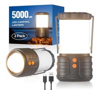 Camping Lantern Rechargeable,Led Camping Lanterns Lights Lamp,5000mAh Battery Emergency Light for Power Outages,3 Colors,IPX4 Waterproof Camping Lamp for Outdoor, Fishing, Hiking,2 Pack