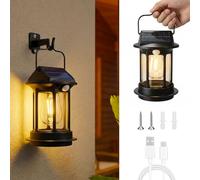 Camping Lanterns Battery and Solar Operated, LED Camping Lights with Motion Sensor, Waterproof Garden Ornaments Outdoor Lantern, USB Powered Hanging Lights with Handle for Yard, Pathway, Patio, Garage