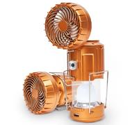 Camping Lanterns with Fan,Solar Camping Fan Charging for Phone, Rechargeable LED Lanterns Camping Fans for Tents Power Outage Hurricanes Camping Gear(Gold)