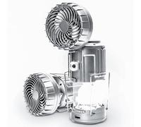 Camping Lanterns with Fan,Solar Camping Fan Charging for Phone, Rechargeable LED Lanterns Camping Fans for Tents Power Outage Hurricanes Camping Gear(Silver)