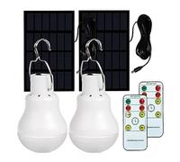 Camping Lights, Electric Lanterns, Solar Bulb Lights 2Pcs Solar Festoon Lights with Panel Remote Control USB Rechargeable Light Bulbs with Hook for Emergency, Tent