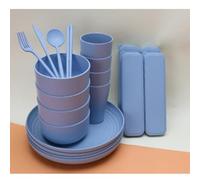 Camping Mess Kit Kitchen Dishware 32-Piece Set With Bowl, Plate, Cup, Spoon, Fork, Knife, Chopsticks For Travel, Picnic, Outdoor Available Microwave Oven(Blue)