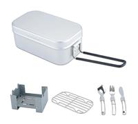 Camping Mess Tin for 1, ISFORU Aluminium Bento Box Military Camping Cookware Kit Lightweight Lunch Container with Cutlery Set for Picnic Hiking Fishing Cooking Outdoor, 800ml