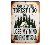 Camping Metal Tin Sign And Into The Forest I Go To Lose My Mind And Find My Soul Rustic Tin Signs Metal Poster for Garden Home Farm Bars Cafes Indoor Outdoor Decor 8x12 inch Inch