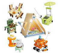 Camping Mini Building Blocks Set, 6 Pack Tent, Grill, Camp Table Micro Bricks Kit, City Series Outdoor Adventure Model Toys, Creative Gifts for Kids Adults