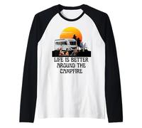 Camping Motorhome Sunset Life is Better RV Camping Fun Raglan Baseball Tee