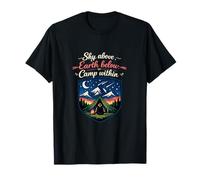Camping Mountain Badge Shooting Stars Calligraphy T-Shirt