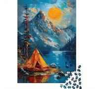 Camping Mountains 1000-Piece Puzzle for Adults, 70x50cm/1000pcs, White Card Pieces for A Neat Table; Easy to Revisit Throughout The Week