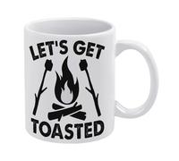 Camping Mug Lets Get Toasted Mug Funny Coffee Mug,Man Cave Prints,The Best Gift for Colleagues, Parents, and Grandparents, 110z Men and Women
