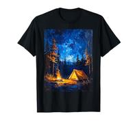 Camping Outdoors Campfire Tent Pine Forest Starry Sky Art T-Shirt