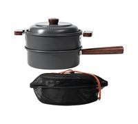 Camping Pan - Lightweight Portable Cookware with Wooden Handle - Camping Cookware And Steamer,for Hiking Backpacking Outdoor Tent Cooking 2-3 Person Family Travel Camper Cabin Tailgate Party