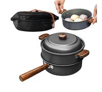 Camping Pan - Portable Lightweight Cookware with Wooden Handle, Steamer Camping Cooking Pan - For Hiking, Backpacking, Outdoor, Tent Cooking, 2-3 People, Family Trip, Motorhome and Hut