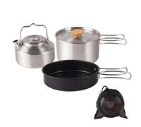 Camping Pans Set - 4-Piece Stainless Steel 1.6 Litre and 1 Litre Kettle | Portable Non-Stick Frying with Storage Bag - Lightweight Backpacking Equipment | Outdoor Cooking Kit -