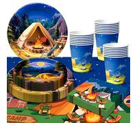 Camping Party Decorations Tableware, Serves 20 Camping Party Tableware Set - Camp Plates Napkins Cups Tablecloth etc Happy Camper Birthday Decorations
