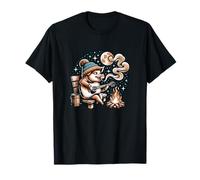 Camping Pig Playing Guitar by Campfire Under Moon T-Shirt