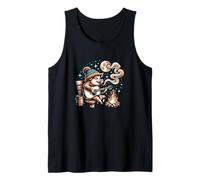 Camping Pig Playing Guitar by Campfire Under Moon Tank Top
