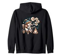 Camping Pig Playing Guitar By Campfire Under Moon Zip Hoodie