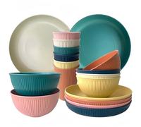 Camping Plates, Unbreakable Dinner Sets for 6, 18 Pcs Plastic Picnic Set for Party, Home & Picnic, Lightweight Microwave & Dishwasher Safe Camping Cutlery for Kids and Elderly (Color)