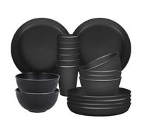 Camping Plates, Unbreakable Dinner Sets for 6, 18 Pcs Plastic Picnic Set for Party, Home & Picnic, Lightweight Microwave & Dishwasher Safe Camping Cutlery for Kids and Elderly (Black)