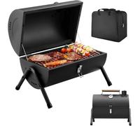 Camping Portable BBQ Grill Outdoor Compact Barbecue for Beach, Garden,Black | Kendane BBQ Grill with Lid & Thermometer, Compact Smoker Barrel Barbecue for Camping Caravan Beach Garden Party